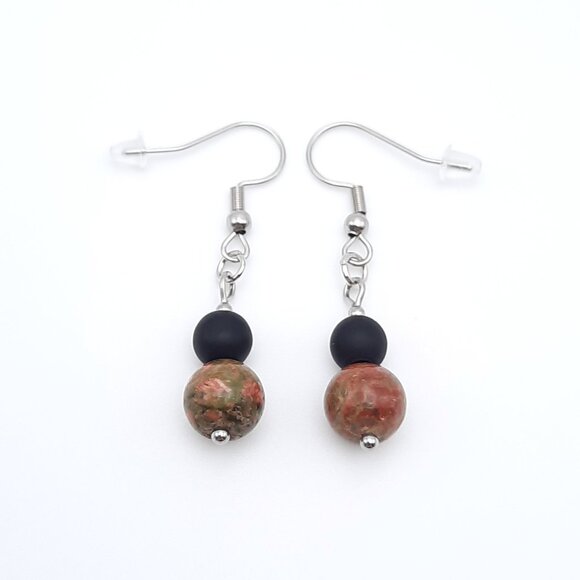 Ukanite Chakra Gemstone Black Drop Minimalist Earrings Handmade Jewelry - Picture 2 of 6